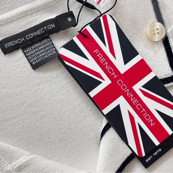 FRENCH CONNECTION Cream Button Down Short Sleeve Sweater Shirt--M - Picture 3 of 11